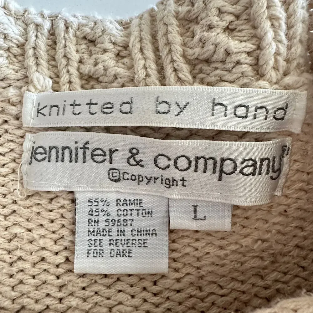 Jennifer & Company VTG 90s Hand Knit Cotton Blend Cottage Cabbage Rose Sweater L